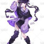 ゲームイラスト・立ち絵・trpg・女の子・三つ編み・アイドル・紫・病み系・イラスト