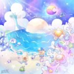 メルヘンな雰囲気のかわいいビーチのイラストです。