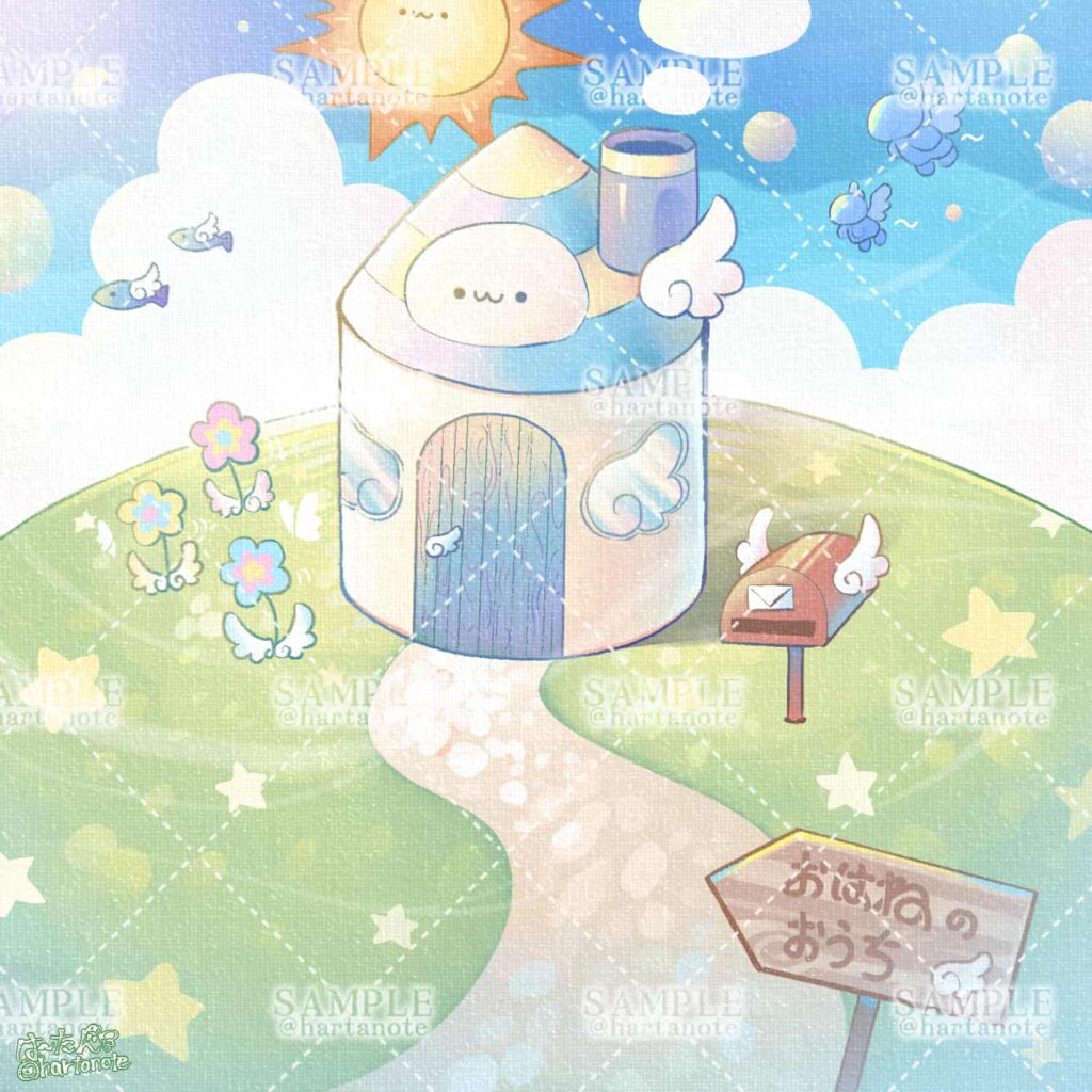 メルヘン背景　山の上の家