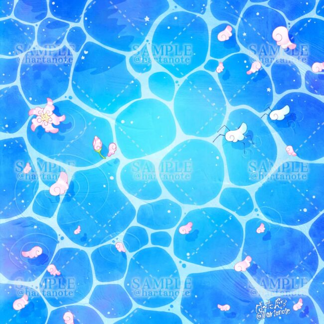 メルヘンな雰囲気のかわいい水面のイラストです。