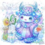 紫陽花、絵手紙をイメージしたかわいいマスコットキャラクターのイラスト