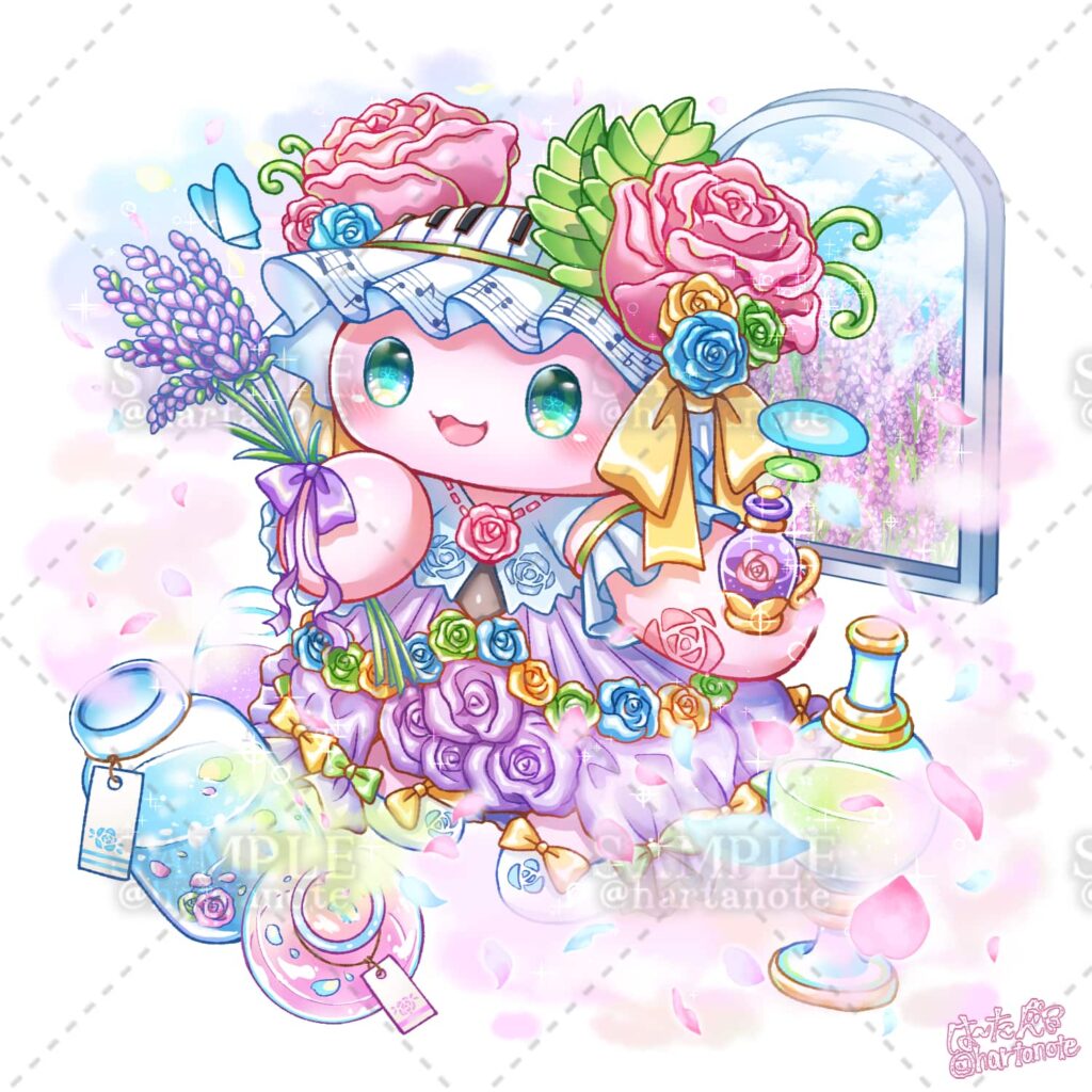 アロマ、香水をイメージしたかわいいマスコットキャラクターのイラスト