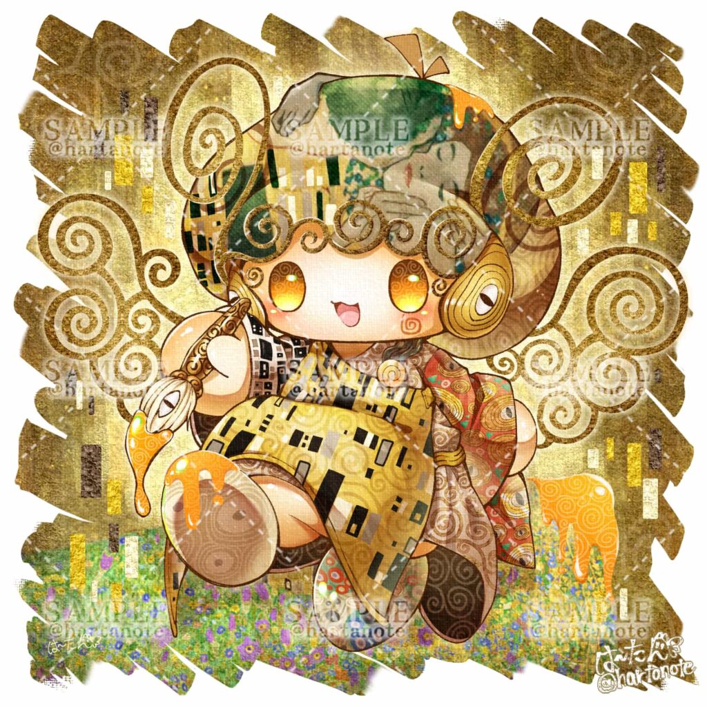 画家のクリムトをイメージしたかわいいマスコットキャラクターのイラスト