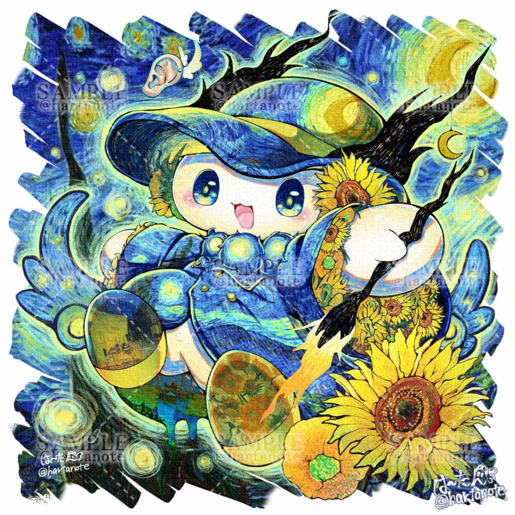 画家のゴッホをイメージしたかわいいマスコットキャラクターのイラスト