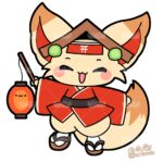 お祭りに現れるキツネのマスコットキャラクター