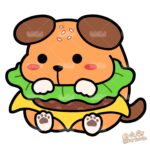ハンバーガーのような犬のマスコットキャラクター