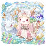 巫女、白い龍をイメージしたかわいいマスコットキャラクターのイラスト