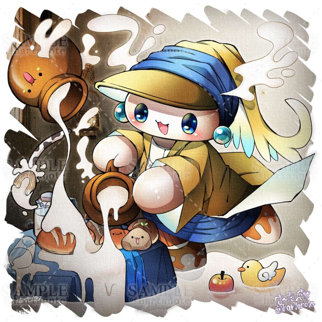 画家のフェルメールをイメージしたかわいいマスコットキャラクターのイラスト