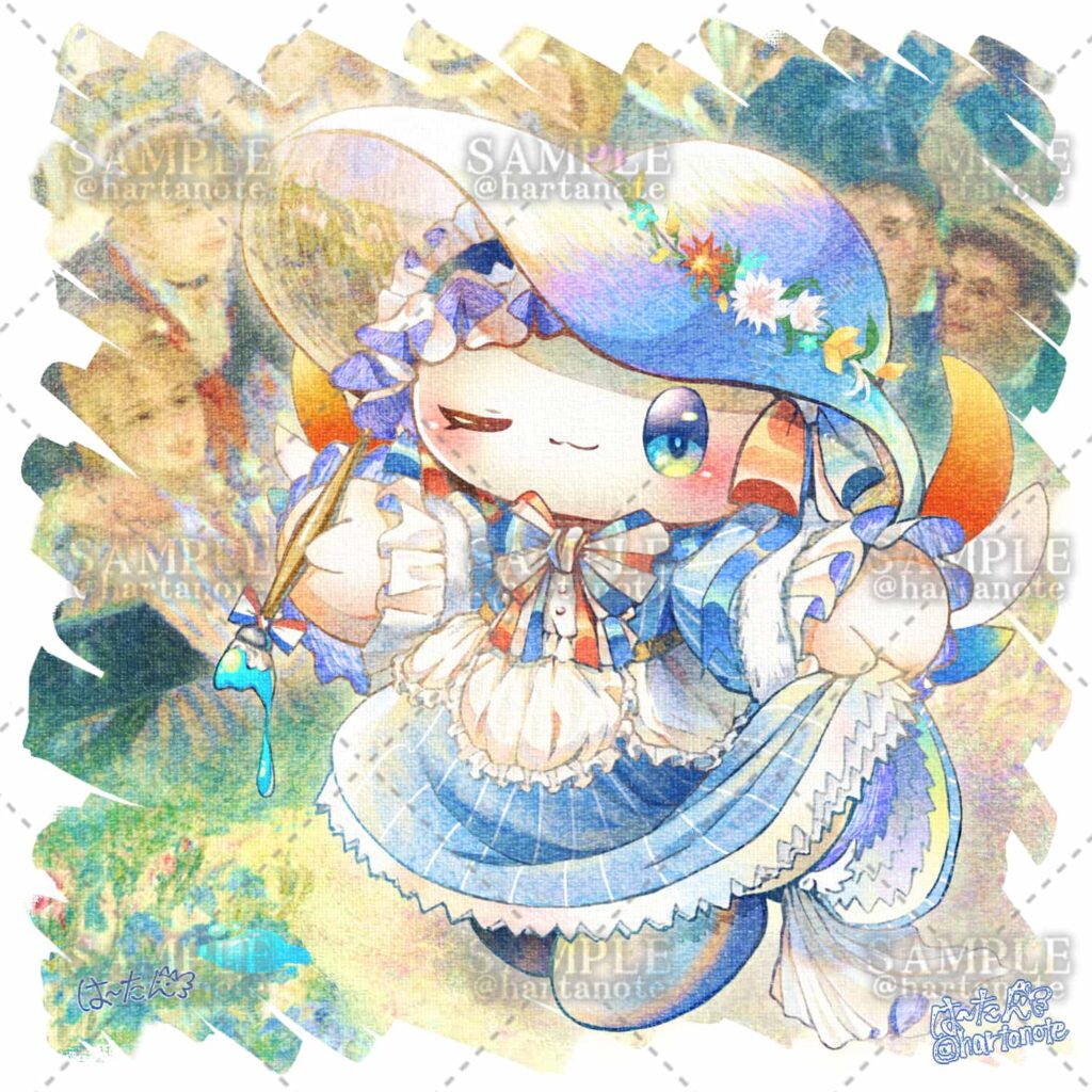 画家のルノワールをイメージしたかわいいマスコットキャラクターのイラスト